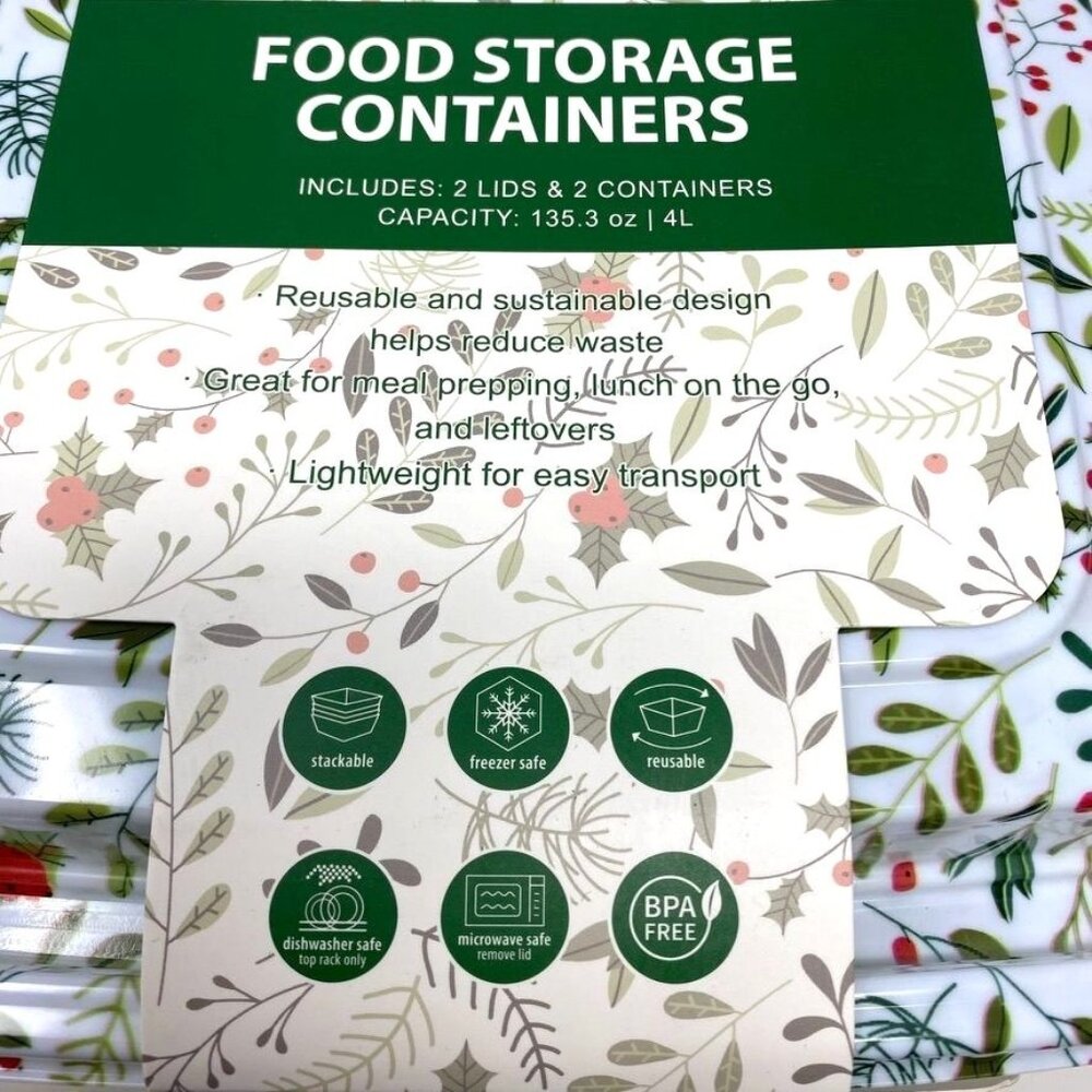 Cook With Color CWC 2 Pk 16 Cup Printed Holly Food Storage Containers - Picture 2 of 9